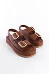 Capone Outfitters Women's Wedge Heel Double Strap Buckle Sandals