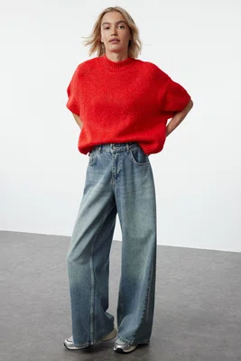 Trendyol Red Wide Pattern Soft Texture Knitted Sweater