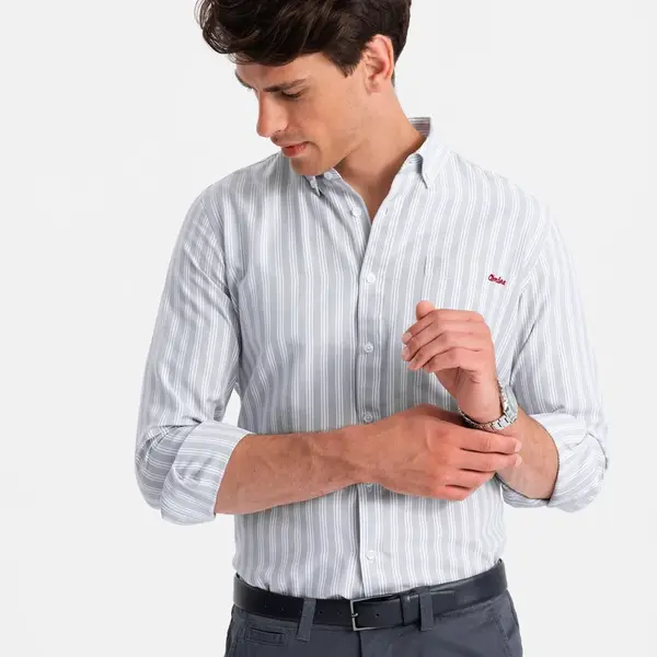 Ombre Men's REGULAR FIT shirt in white stripes with pocket - grey