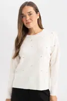 DEFACTO Regular Fit Crew Neck Stone Knitted Sweater