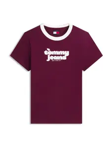 Tommy Jeans Tričko  farba lesného ovocia / biela