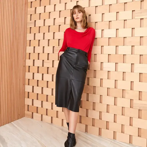 LC Waikiki úzká rovná sukně s koženým vzhledem pro ženy