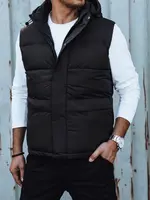 Pánská černá prošívaná vesta s kapucí