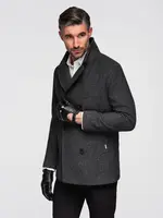 Ombre Men's short double-breasted wool coat - graphite