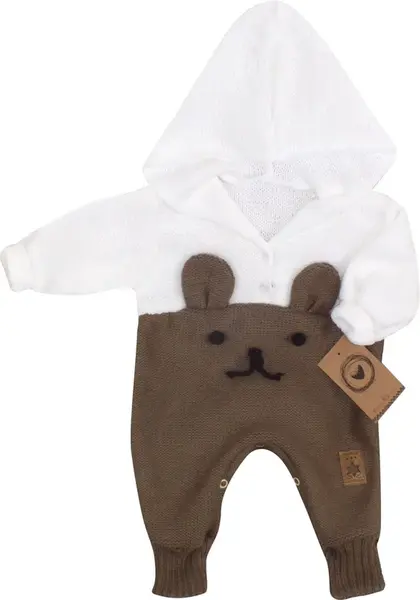 Z&Z Pletený detský overálek s kapucňou Macko, hnedý/biely, veľ. 74