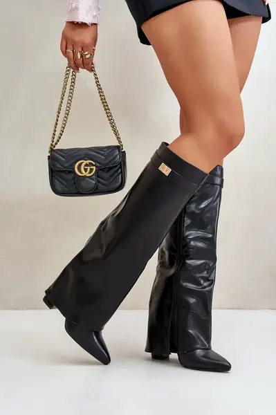 Boto Dámske Eko Kožené Čižmy S Otočeným Zvrškom Na Opätku Čierne Avamora