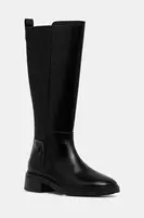 Kožené kozačky Tommy Hilfiger TH MINIMAL ABRASIVATO LONG BOOT dámské, černá barva, na podpatku, FW0FW08979