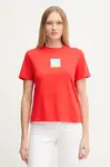 Bavlněné tričko Calvin Klein Jeans dámské, červená barva, LV047D874G