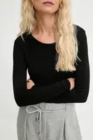Tričko s dlouhým rukávem a hedvábím Answear.LAB černá barva