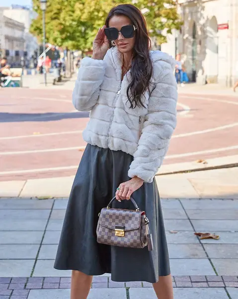 Resti Double-sided women's jacket with fur in cream color