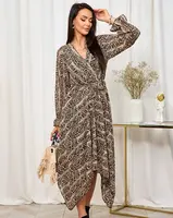 Resti Royalfasion Dark brown women's long dress with fashionable print