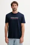 Bavlněné tričko Tommy Jeans pánské, tmavomodrá barva, s potiskem, DM0DM21978