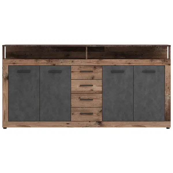 MID.YOU ŠIROKÁ KOMODA, antracitová, barva starého dubu, 190/96/32 cm