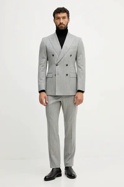 Vlněný oblek BOSS pánský, šedá barva, 50551756