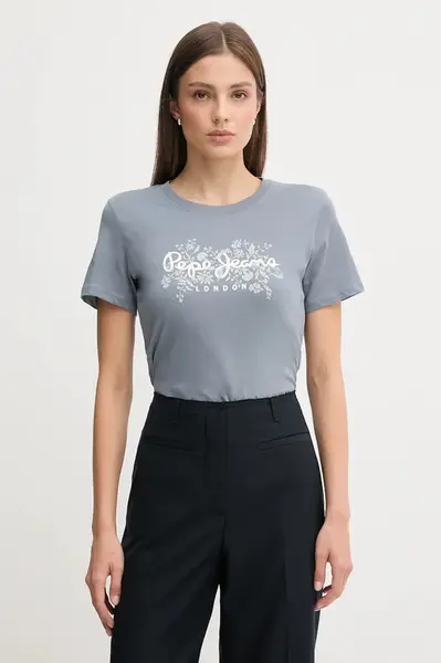 Bavlněné tričko Pepe Jeans dámské, modrá barva, PL5000049