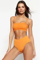 Trendyol Orange V-Cut Textured High Waist Regular Leg Bikini Bottom