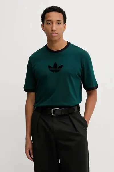 Bavlněné tričko adidas Originals Adicolor loose 2000s pánské, zelená barva, s aplikací, JX1513
