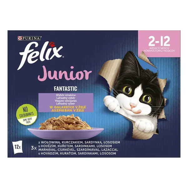 Purina Felix Fantastic Junior Lahodný Výběr v želé - mokré krmivo pro kočky 12 x 85 g