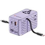 Verbatim 30188, Cestovní adaptér univerzální Charge ,n, Travel 1x USB-C, 1X USB-A + 2x integrovaný kabel USB-C, fialová, 70 W