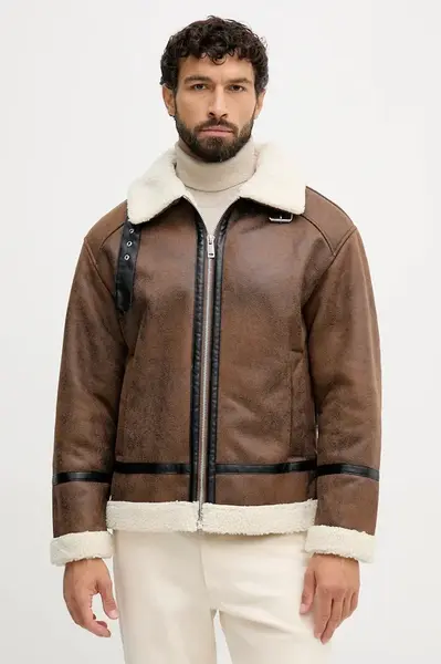 Bunda Lindbergh hnědá barva, přechodná, oversize, 30-301124