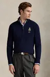 Vlněný svetr Polo Ralph Lauren pánský, tmavomodrá barva, s pologolfem, 710978300