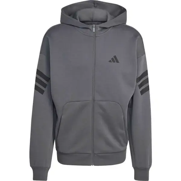 adidas FI 3 STRIPES FULL ZIP HOODED M Pánská mikina, tmavě šedá, velikost