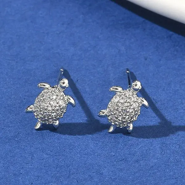 Brass Micro Pave Clear Cubic Zirconia Stud Earrings for Women