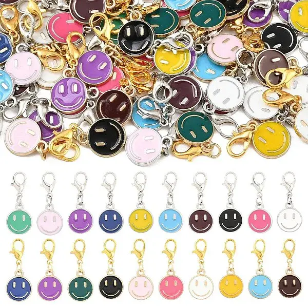 60Pcs Smiling Face Alloy Enamel Pendant Decorations