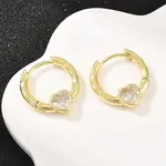 Heart Brass Micro Pave Clear Cubic Zirconia Hoop Earrings