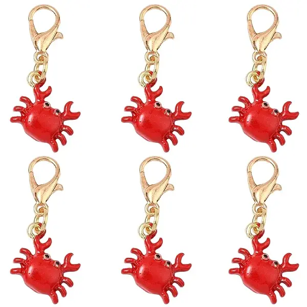 6Pcs Crab Alloy Enamel Pendant Decorations
