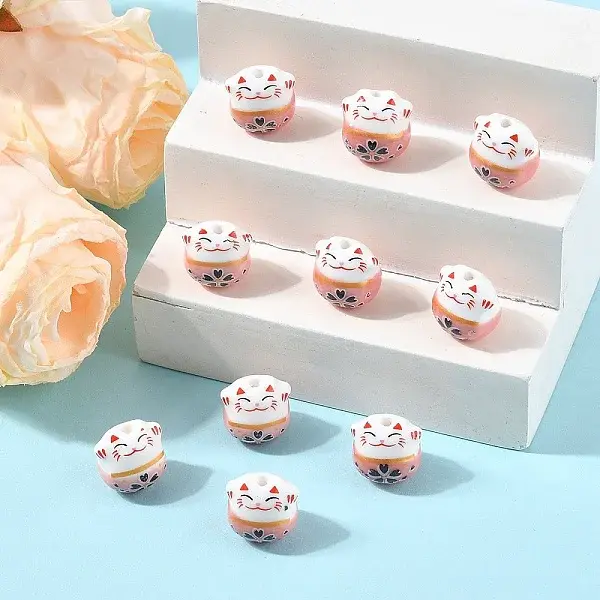 10Pcs Handmade Printed Porcelain Beads