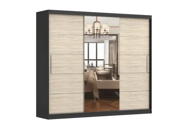 Šatní skříň Alba I - zrcadlo Barva korpusu: Černá, Dveře: Dub sonoma
