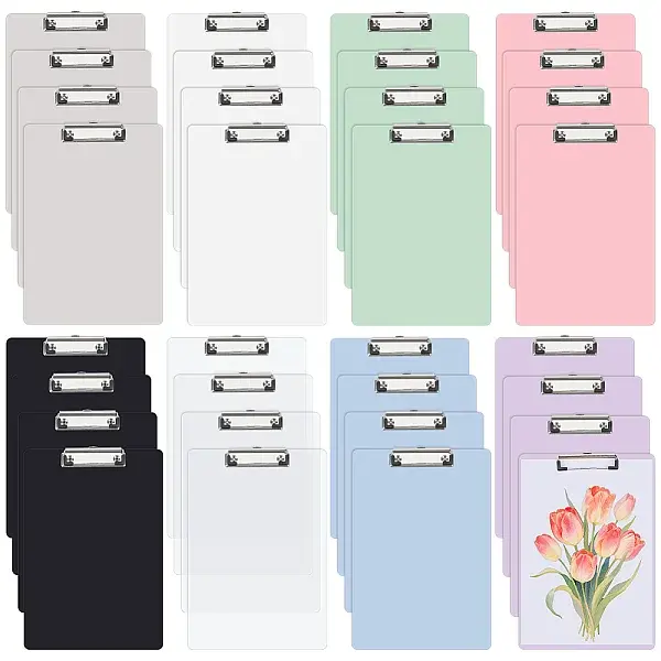 32Pcs 8 Colors Rectangle PP Plastic Clipboards