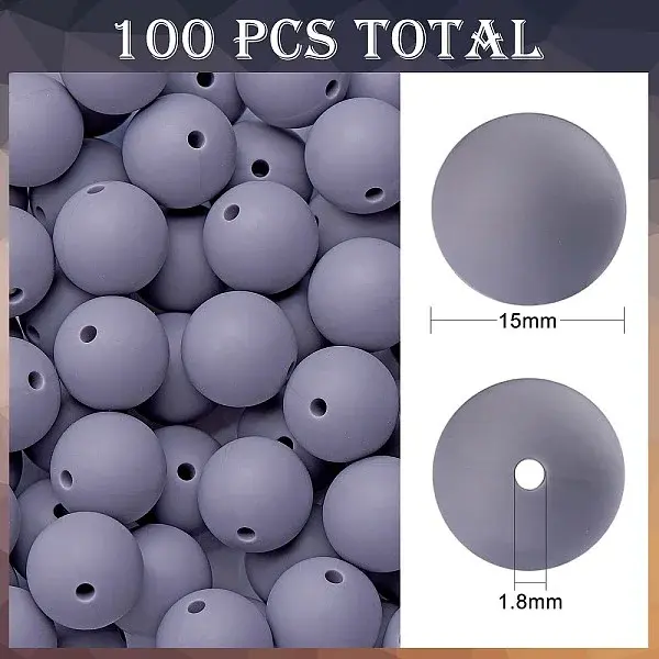 100Pcs Silicone Beads Round Rubber Bead 15MM Loose Spacer Beads for DIY Supplies Jewelry Keychain Making