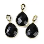 Natural Obsidian Faceted Teardrop Pendants