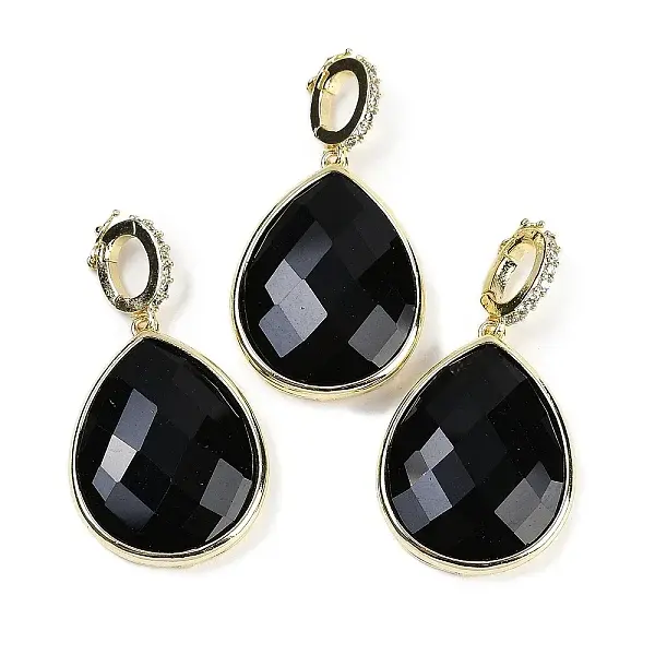 Natural Obsidian Faceted Teardrop Pendants