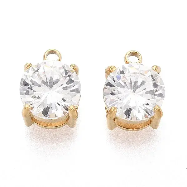 PVD Vacuum Plating Real 18K Gold Plated 304 Stainless Steel Cubic Zirconia Pendants