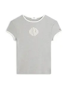TOMMY HILFIGER Tričko 'RINGER'  béžová / sivá / biela