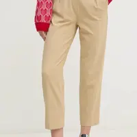 Kalhoty United Colors of Benetton dámské, béžová barva, střih cigarette, high waist, 4962DF075