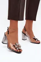 Dámské transparentní sandály s květinovým zdobením