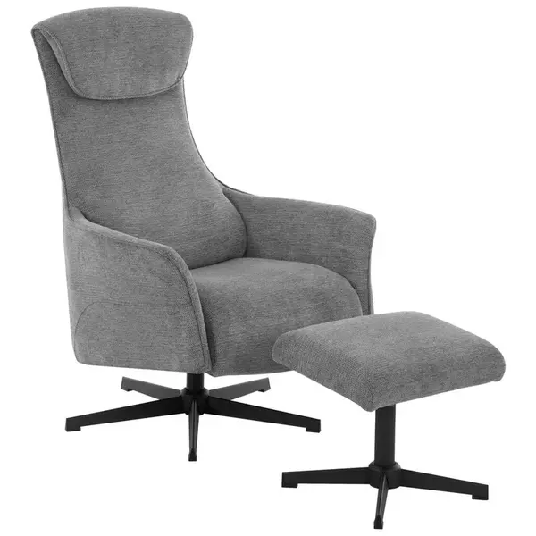 Welnova RELAXAČNÍ KŘESLO S TABURETEM, textil, šedá