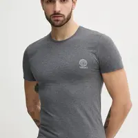 Bavlněné tričko Versace šedá barva, s potiskem, AUU01005 1A10011