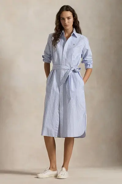 Bavlněné šaty Polo Ralph Lauren modrá barva, midi, 211959901