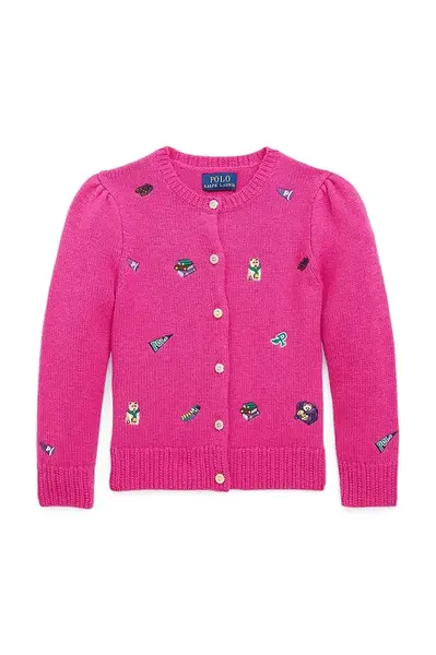 Dětský vlněný kardigan Polo Ralph Lauren růžová barva, 312950809001