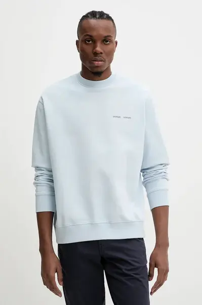 Bavlněná mikina Samsoe Samsoe Norsbro pánská, modrá barva, s potiskem, M00018103