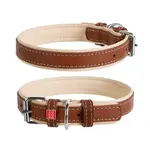 Plochý kožený obojok Soft hnedo béžový, Obvod krku: 27-36cm, šírka: 15mm