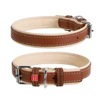 Plochý kožený obojok Soft hnedo béžový, Obvod krku: 27-36cm, šírka: 15mm