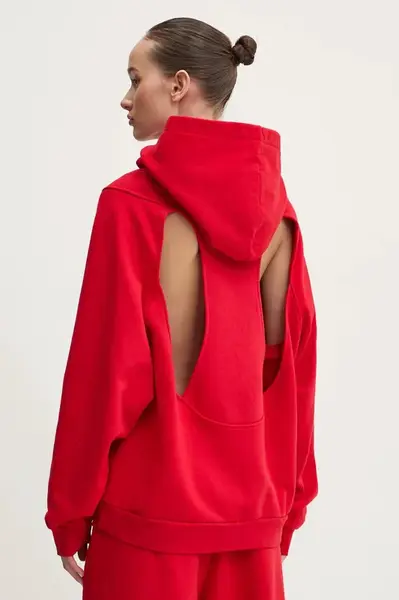 Bavlněná mikina K+LUSHA dámská, červená barva, s kapucí, hladká, KLW55001TJF01PX