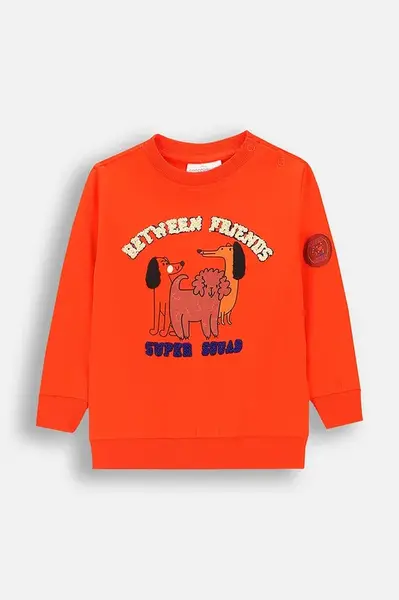 Kojenecké tričko s dlouhým rukávem Coccodrillo červená barva, s potiskem, BETWEEN FRIENDS BOY NEWBORN