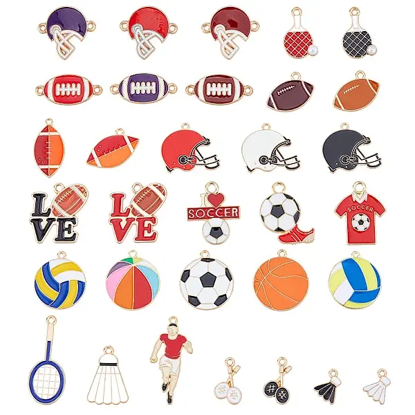 32Pcs Sports Series Alloy Enamel Pendants
